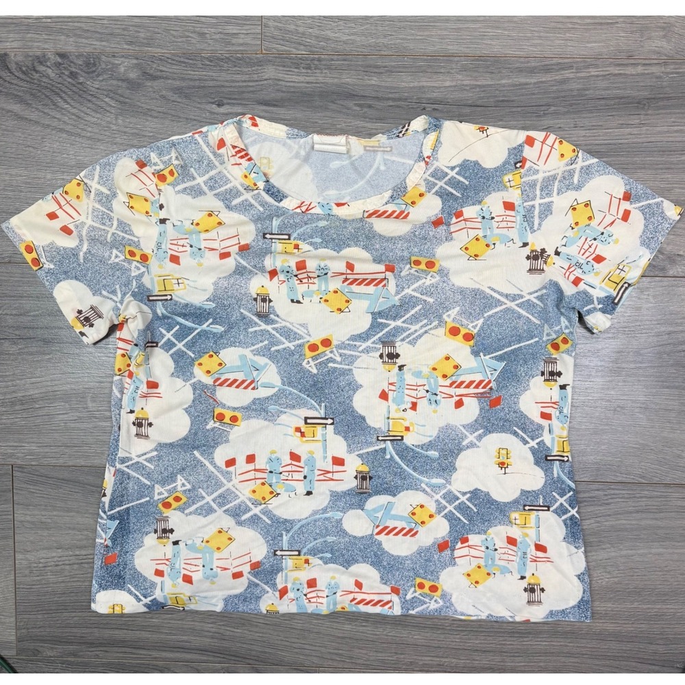 Vintage Donkenny Tee Youth 11/12 Construction Print‎ Clouds Traffic Nylon Blend